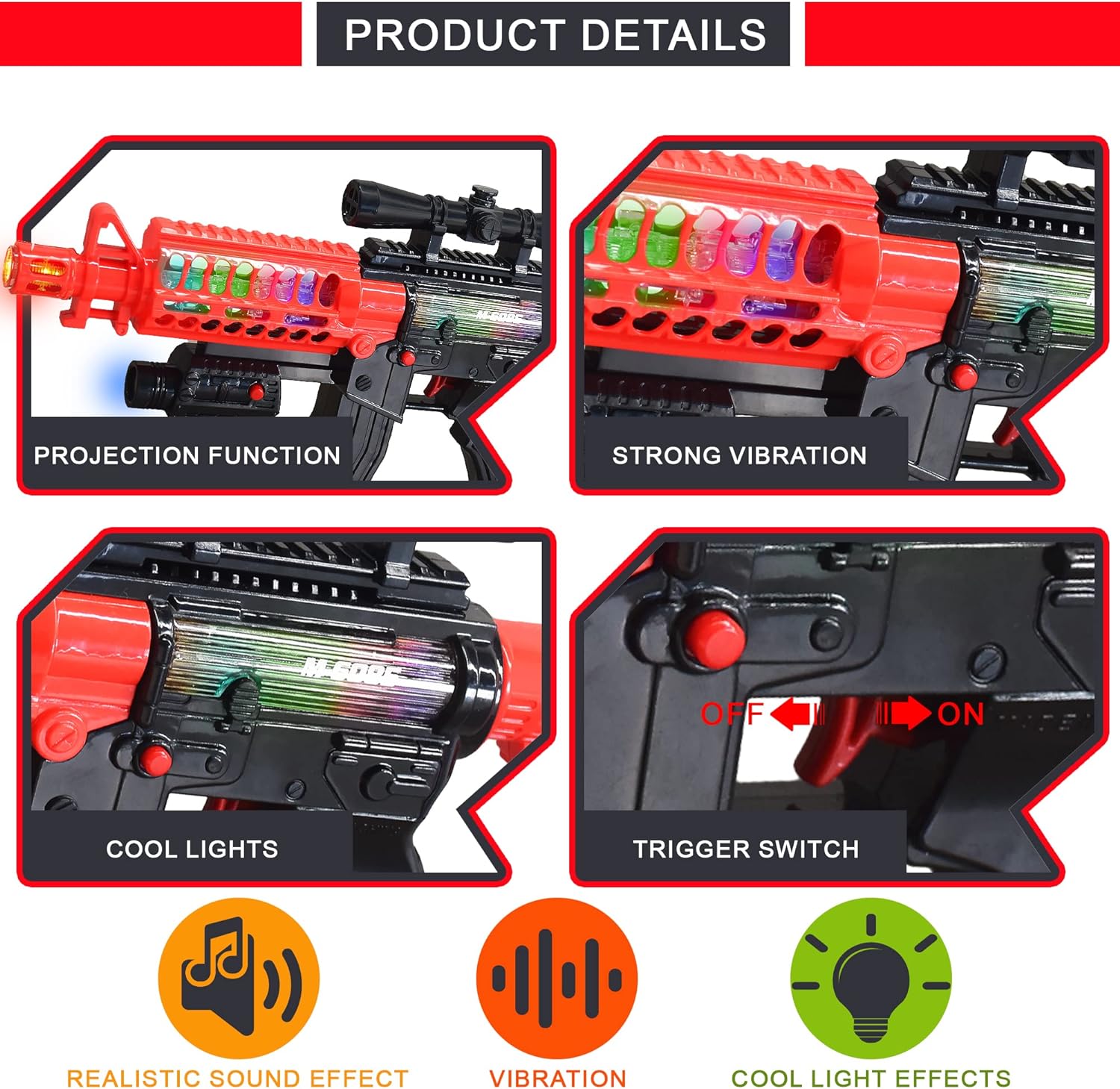 Artcreativity Toy Rifle Vibrating Toy Guns for Boys, 13.25 Inch Light Up Fake Gun with Sounds, Immersive Vibration, and Batteries Included, Military Toy Machine Gun, Toy Guns for Boys 8-12