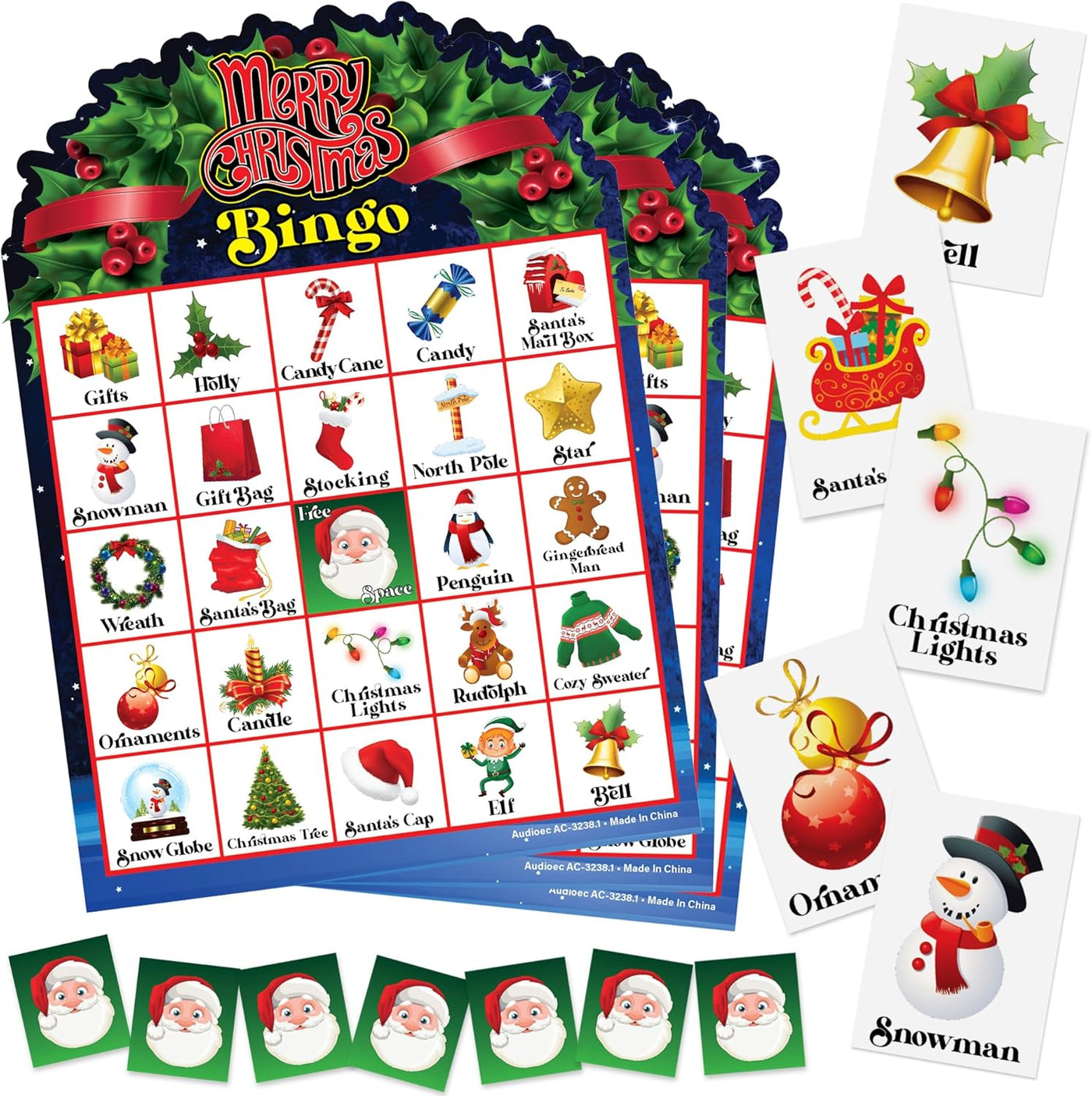 Christmas Bingo Game - 30 Players Kids Christmas Bingo - Holiday 30 Player Cards for Family Game Night - Christmas Games for Classroom