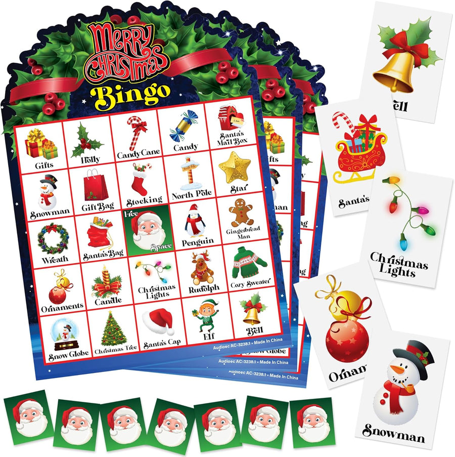 Christmas Bingo Game - 30 Players Kids Christmas Bingo - Holiday 30 Player Cards for Family Game Night - Christmas Games for Classroom