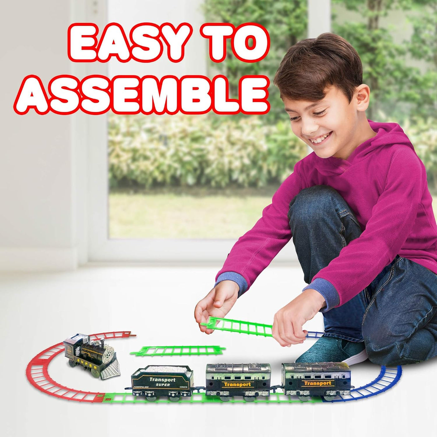 Train Set for Kids, Battery-Operated Toy Train with 4 Cars and Tracks