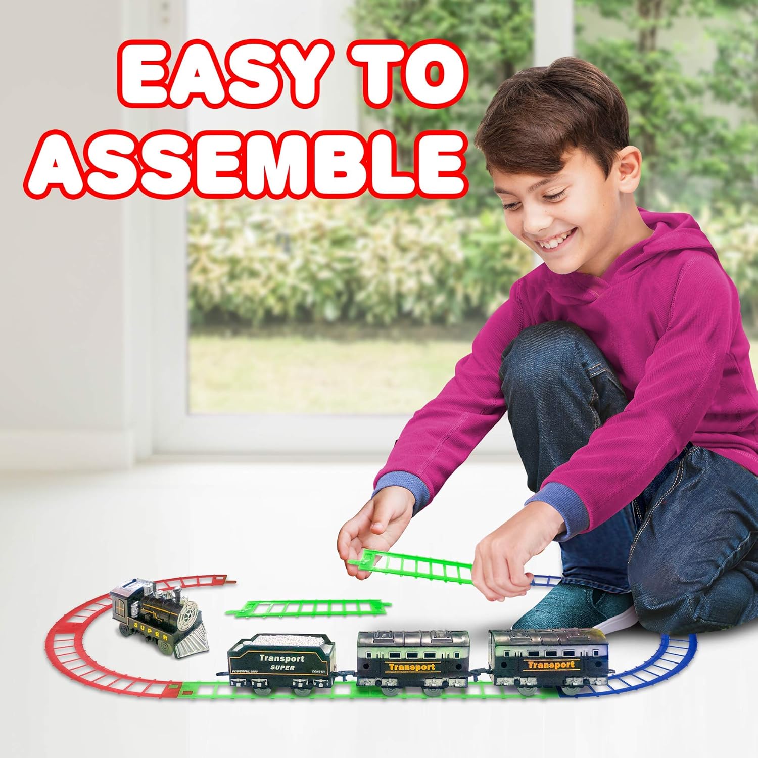 Train Set for Kids, Battery-Operated Toy Train with 4 Cars and Tracks