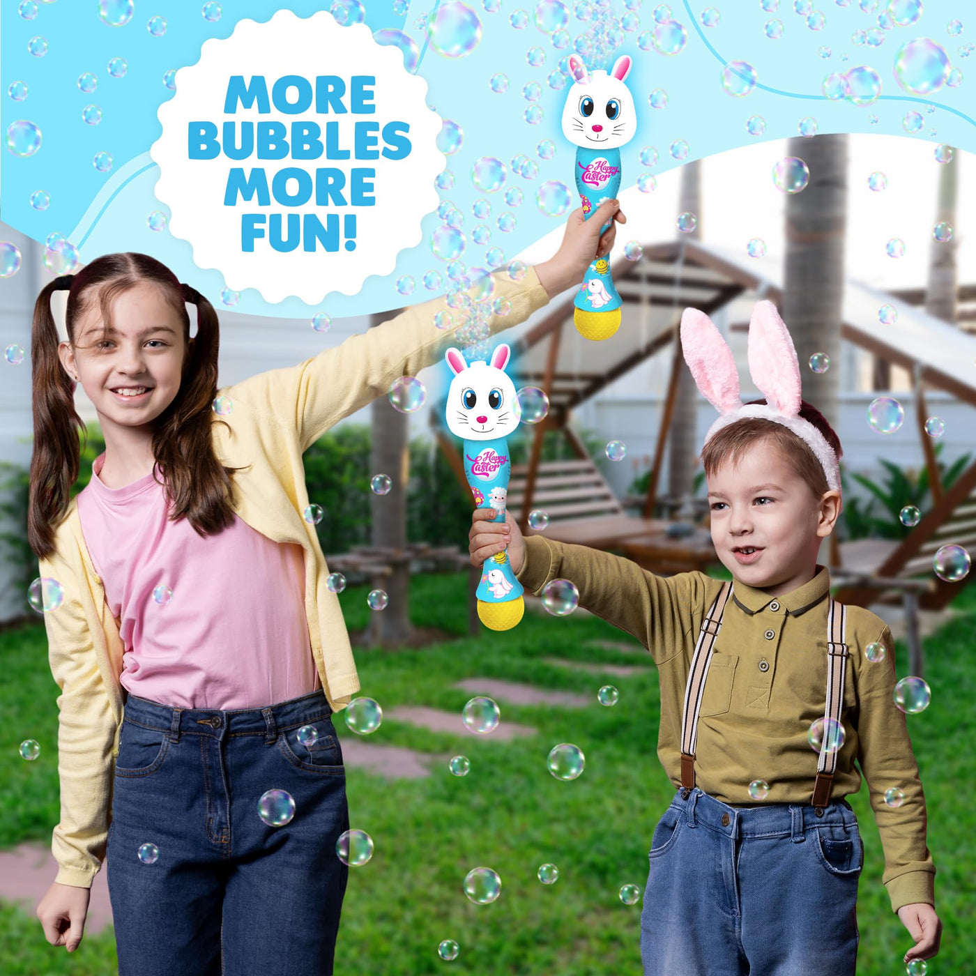 Easter Bunny Bubble Wand, Easter Basket Stuffers for Toddler, 14" Light Up Automatic Bubble Maker with LED & Music, Easter Bubbles for Kids, Easter Toys for Toddlers 1-3