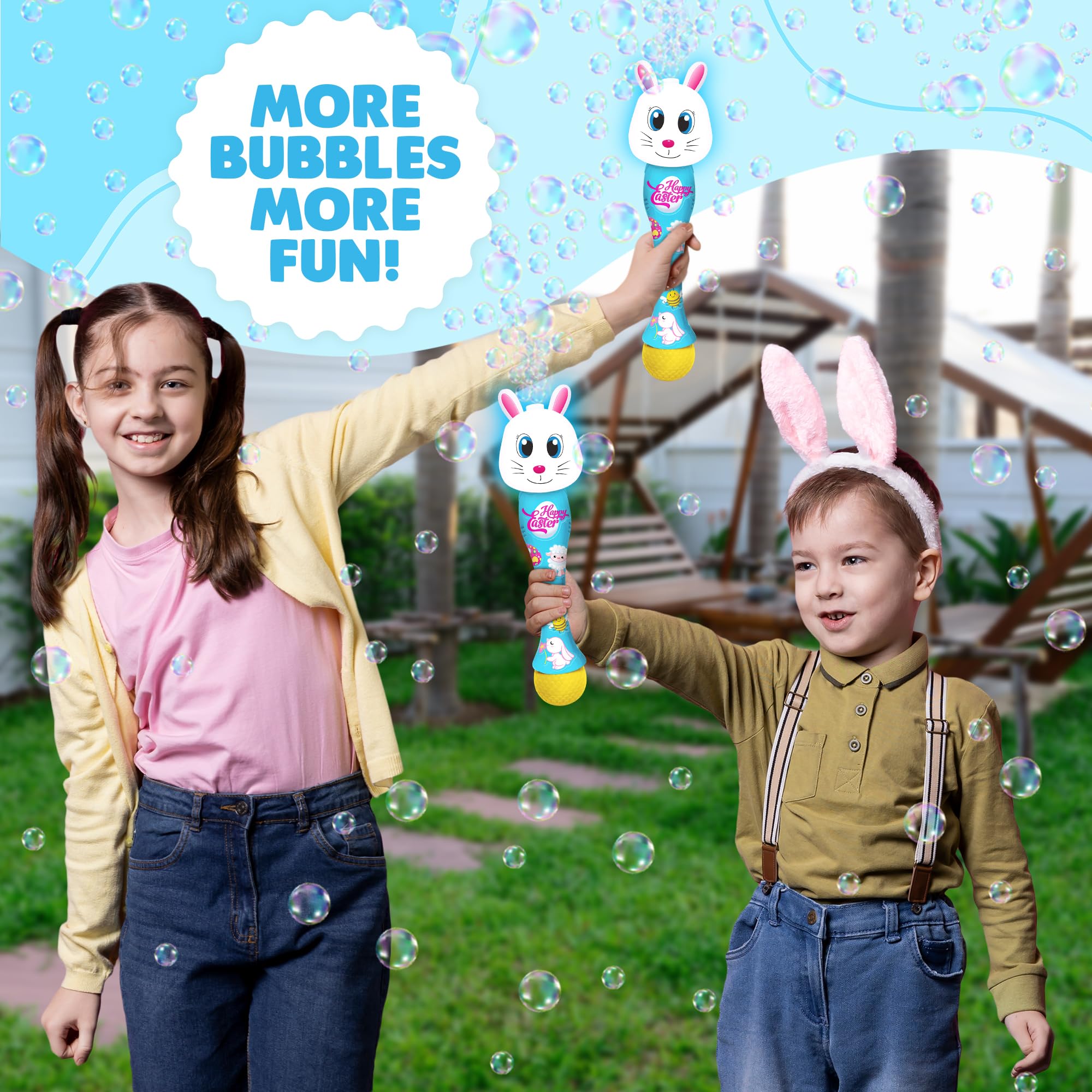 Easter Bunny Bubble Wand, Easter Basket Stuffers for Toddler, 14" Light Up Automatic Bubble Maker with LED & Music, Easter Bubbles for Kids, Easter Toys for Toddlers 1-3