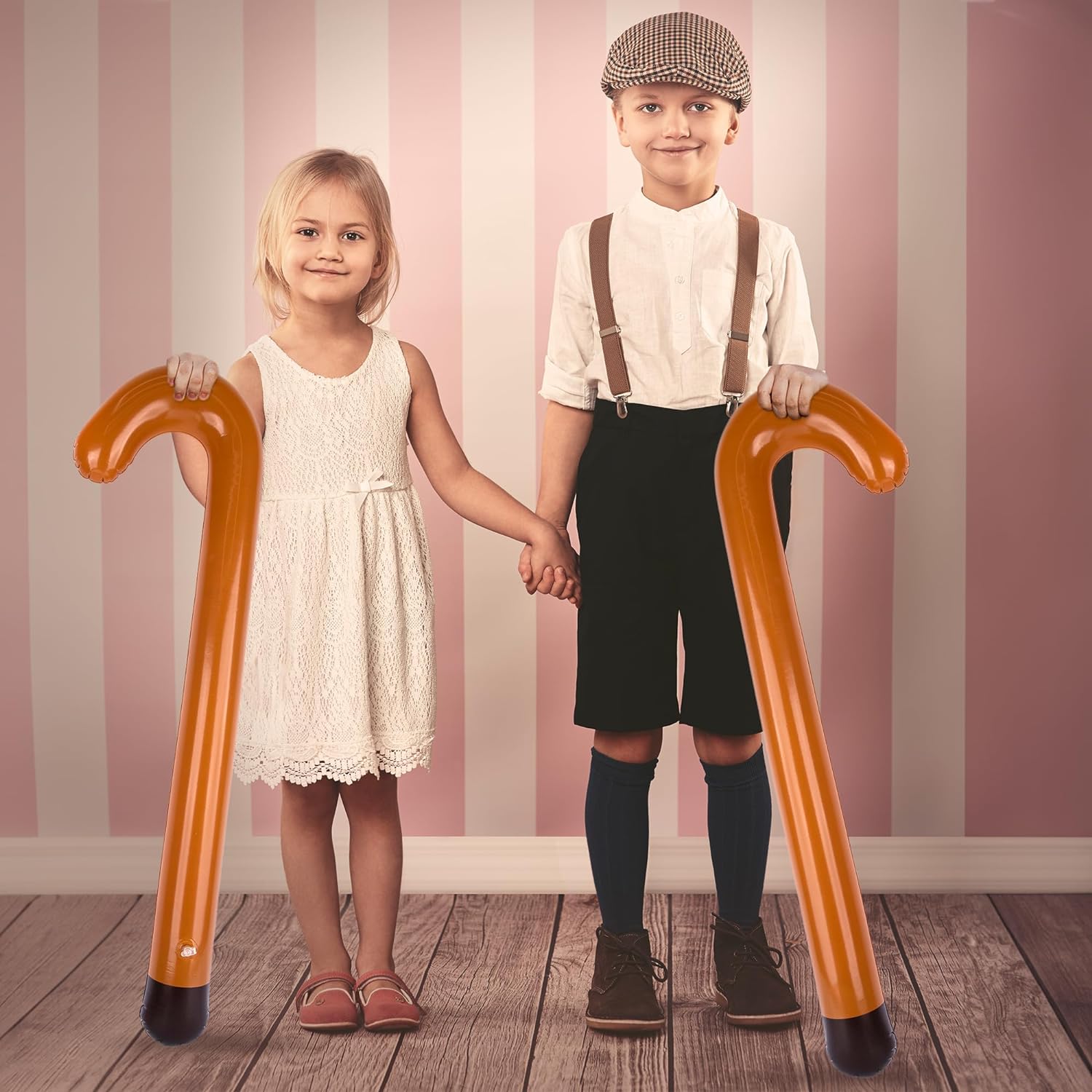 ArtCreativity Large Inflatable Cane Prop - Set of 2, 35 Inches, Brown & Black Inflatable Kids Toy Canes, Over The Hill Party Decorations and Supplies, 100 Days of School Costume Props