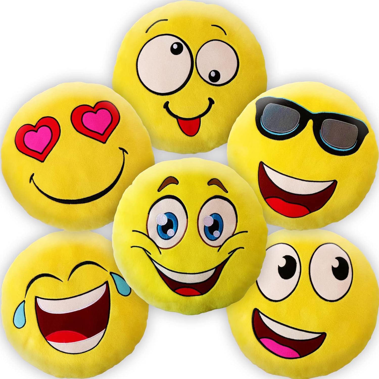 ArtCreativity Assorted Emoticon Pillows, Pack of 6, Yellow Smile Face Cushions, Soft Stuffed Emoticon Decorations, Cute Living Room Bedroom Décor, Emoticon Birthday Party Favors for Kids