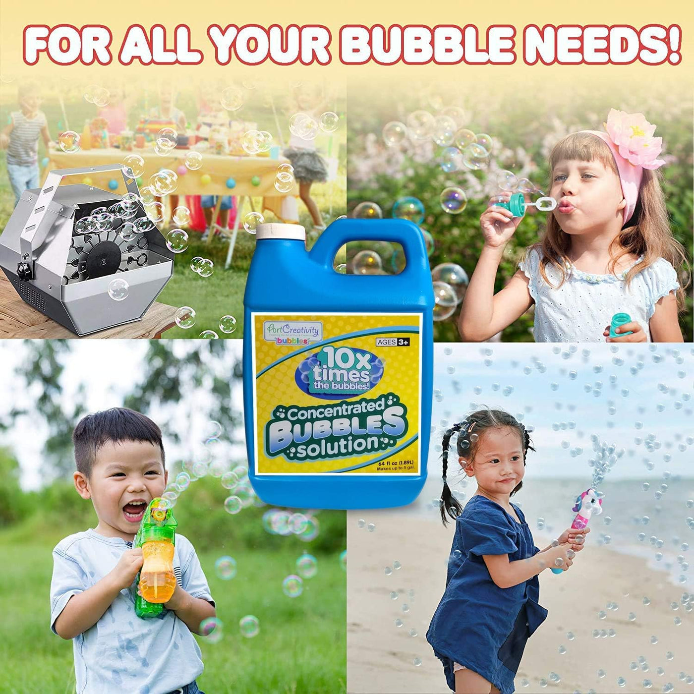 ArtCreativity Concentrated Bubble Solution Refill for Bubble Toys, Huge 64oz Concentrated Liquid, Makes Up to 5 Gallon, Non-Toxic Liquid for Bubble Machine, Toy Guns, Wands, Bubble Lawn Mower and More