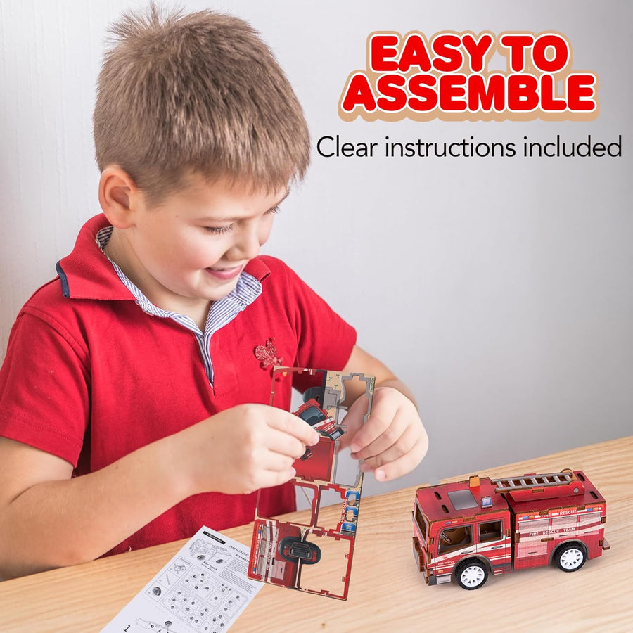 Wood 3D Puzzle Pull-Back Fire truck