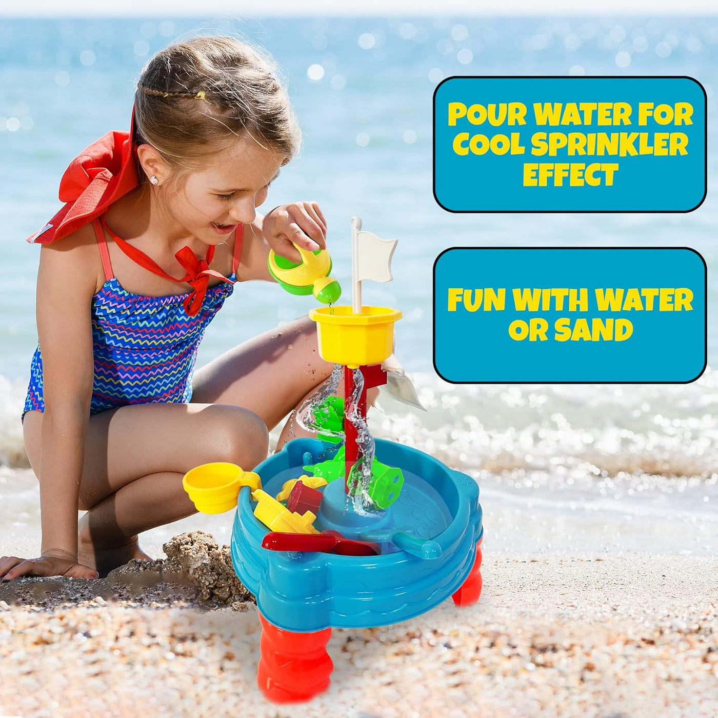 ArtCreativity 2 in 1 Sand & Water Table for Kids, Water Pool Table with Accessories for Toddlers, Sensory Table for Sand & Water Play, Beach Sand Toys, Summer Activity Sandbox Toys for Boys & Girls