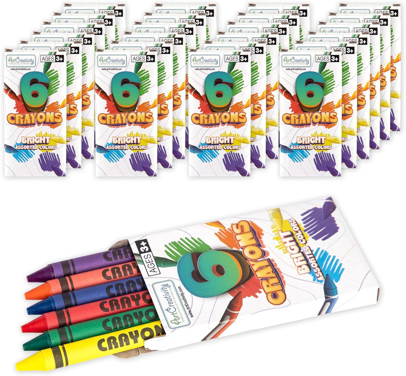 ArtCreativity Bulk Crayon Packs, 25 Sets of 6 Packs of Crayons (150ct), Classroom Crayons for Students, Non-Toxic Crayon Party Favors for Kids, Arts & Crafts Supplies 3+