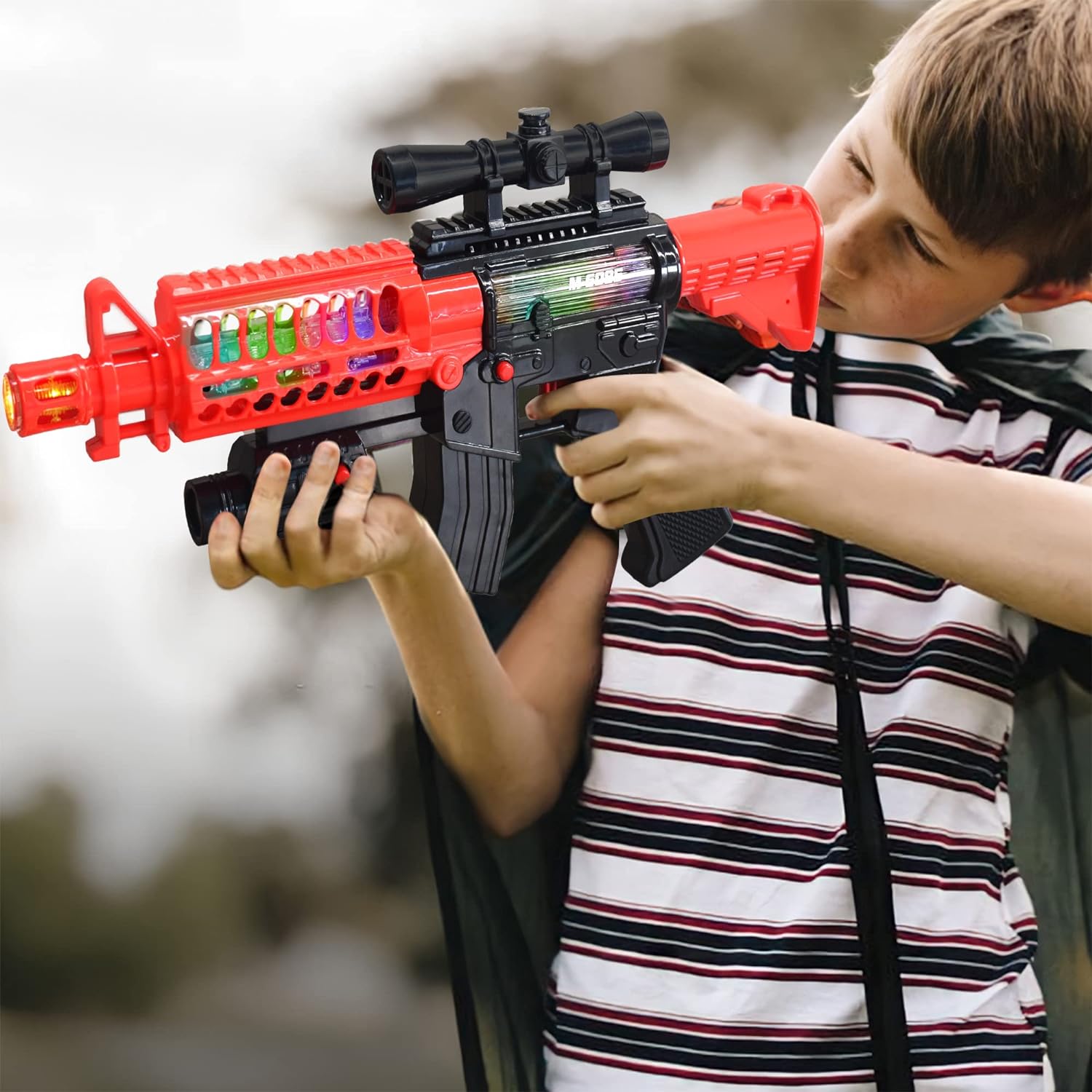 Artcreativity Toy Rifle Vibrating Toy Guns for Boys, 13.25 Inch Light Up Fake Gun with Sounds, Immersive Vibration, and Batteries Included, Military Toy Machine Gun, Toy Guns for Boys 8-12