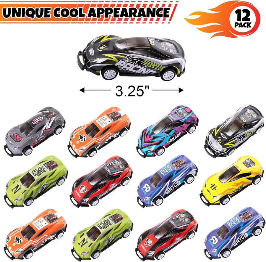 ArtCreativity Pullback Flip Stunt Cars for Boys (Set of 12) Pullback Diecast Race Cars for Kids in 8 Cool Designs - Retro Toy Cars for Boys and Girls - Model Stunt Cars for Hours of Racing Fun