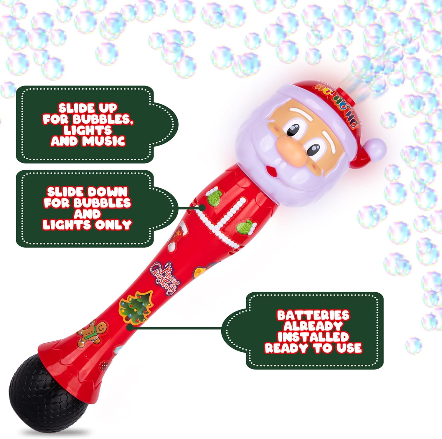 Light Up Christmas Santa Bubble Wand for Kids, 14 Inch Bubble Blower with Lights & Sound Effects, Bubbles for Kids Ages 1 2 3 4 5 6 Bubble Toys, Christmas Goodie Bag Stocking Stuffers for Toddlers