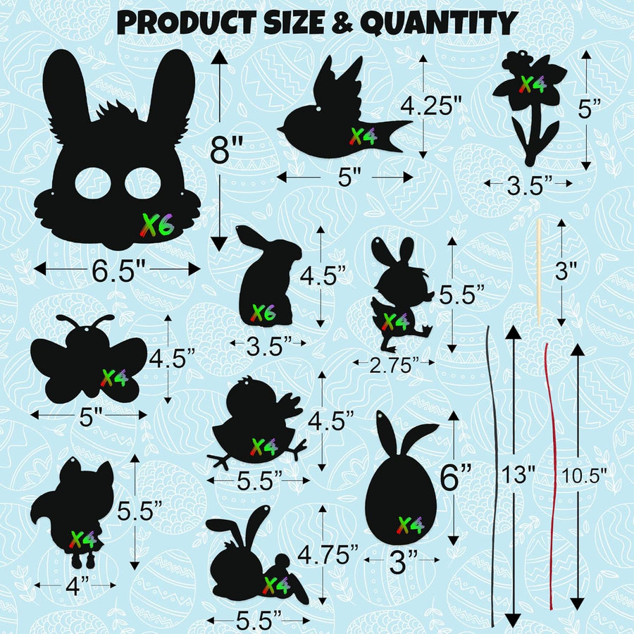 Easter Scratch Art for Kids Bulk, Set of 48 Scratch Art Ornaments, Wooden Stick, & Ribbon, Easter Craft Kit, Unique Teen Easter Basket Stuffers, Cool Fun Easter Gifts for Teens, Easter Craft Kit