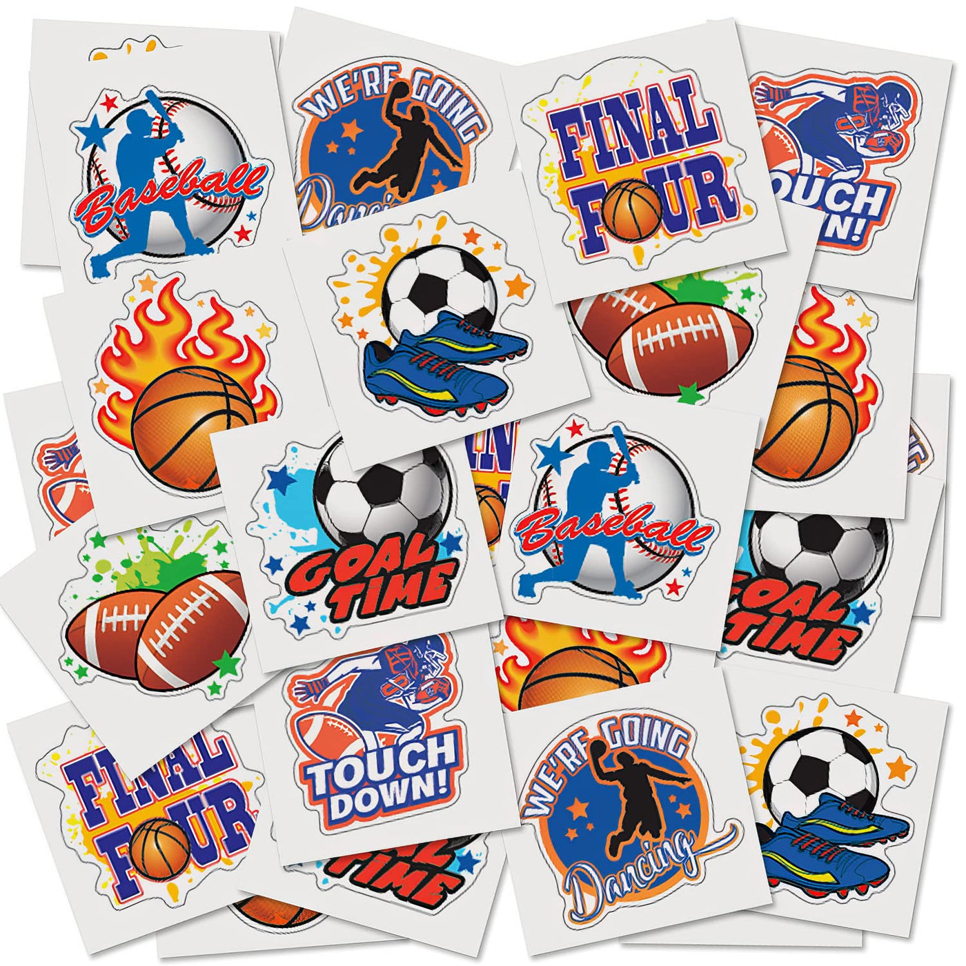 Sports Temporary Tattoos for Kids - Bulk Pack of 144 in Assorted Designs