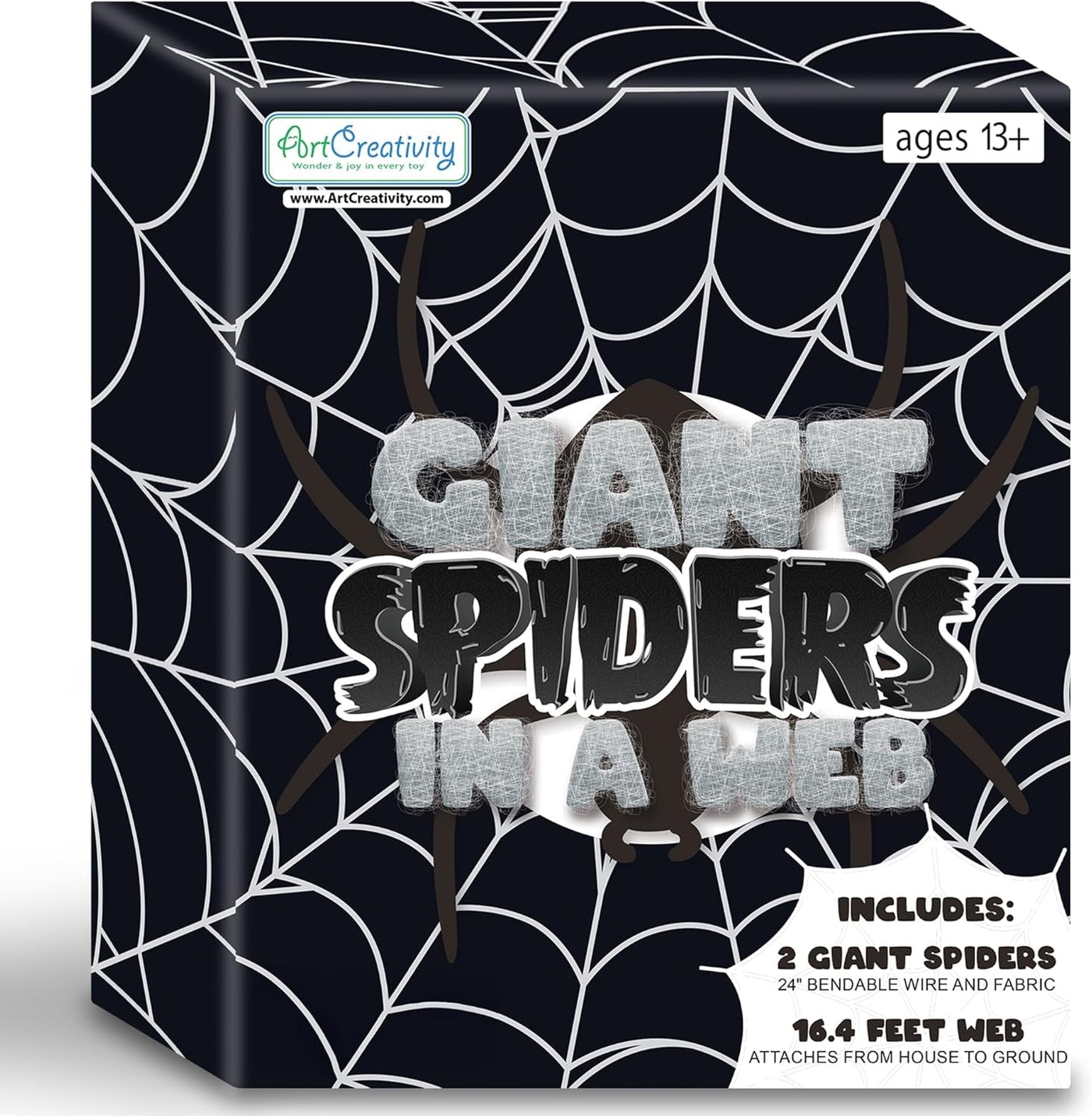 Giant Spider Halloween Decorations, Includes Two 24" Spiders and a 16.4' Spider Web, Outdoor Spider Web Decoration with 2 Giant Spiders, Outdoor Halloween Decorations for Haunted House