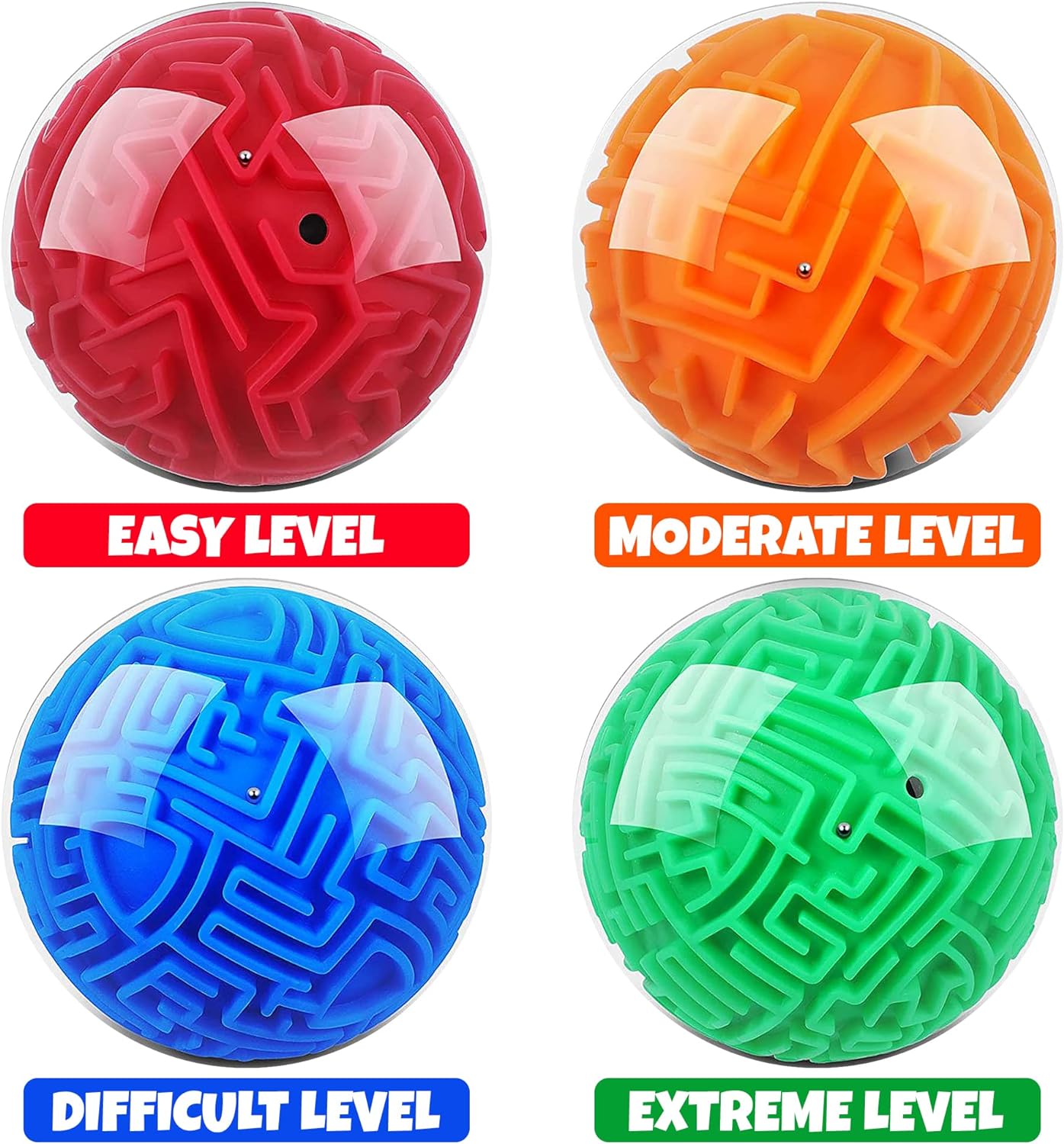 3D Maze Ball Puzzle Games for Kids, Set of 4, Includes 4 Brain Teaser Puzzles in Varying Difficulty Levels, Stress Relieving Travel and Brain Games for Kids and Adults