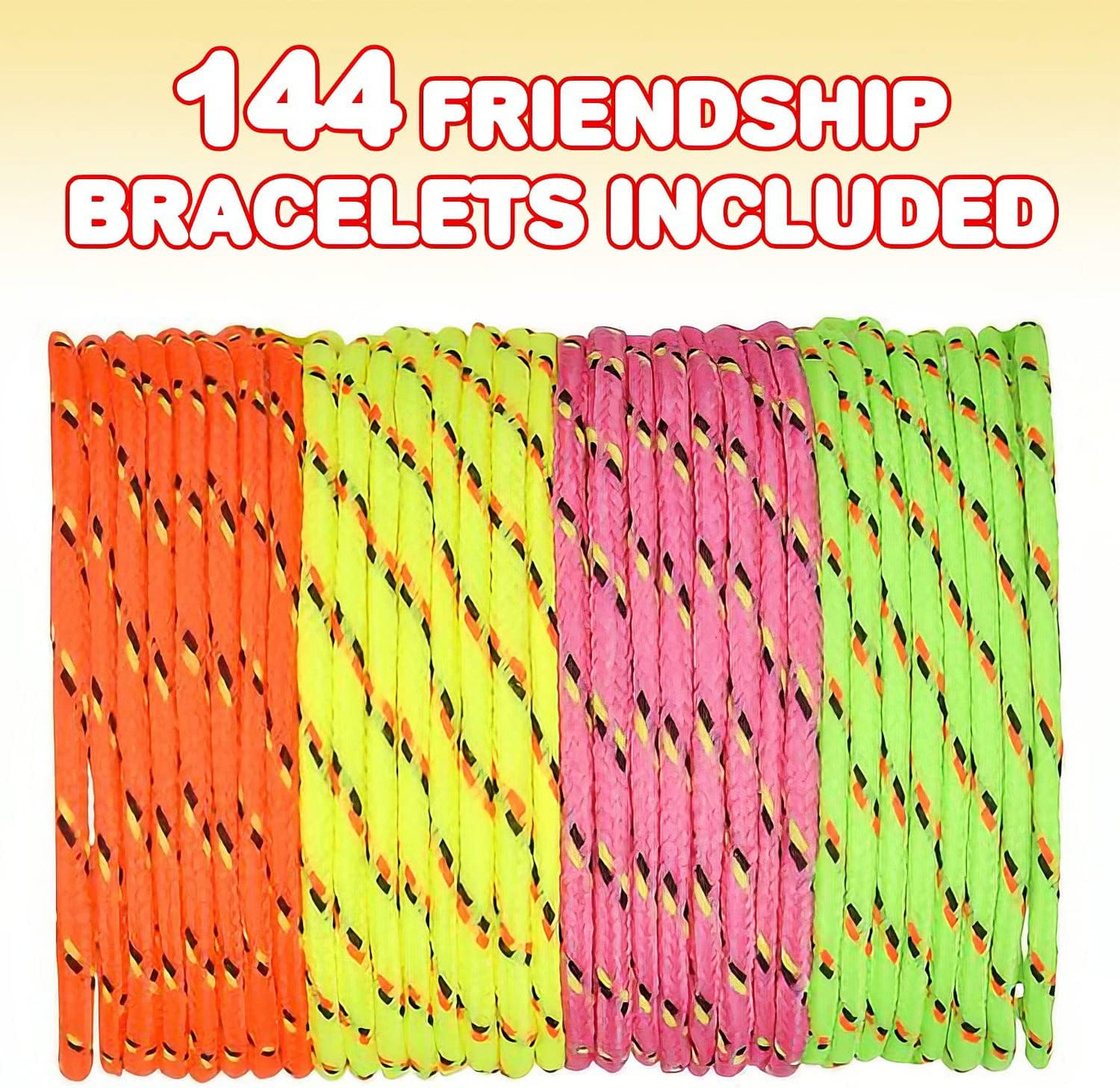 Adjustable Friendship Bracelets - Pack of 144 Fabric Material Wristbands in Assorted Neon Colors - Fun Party Favor, Carnival Prize - Amazing Gift for kids, adults and pets