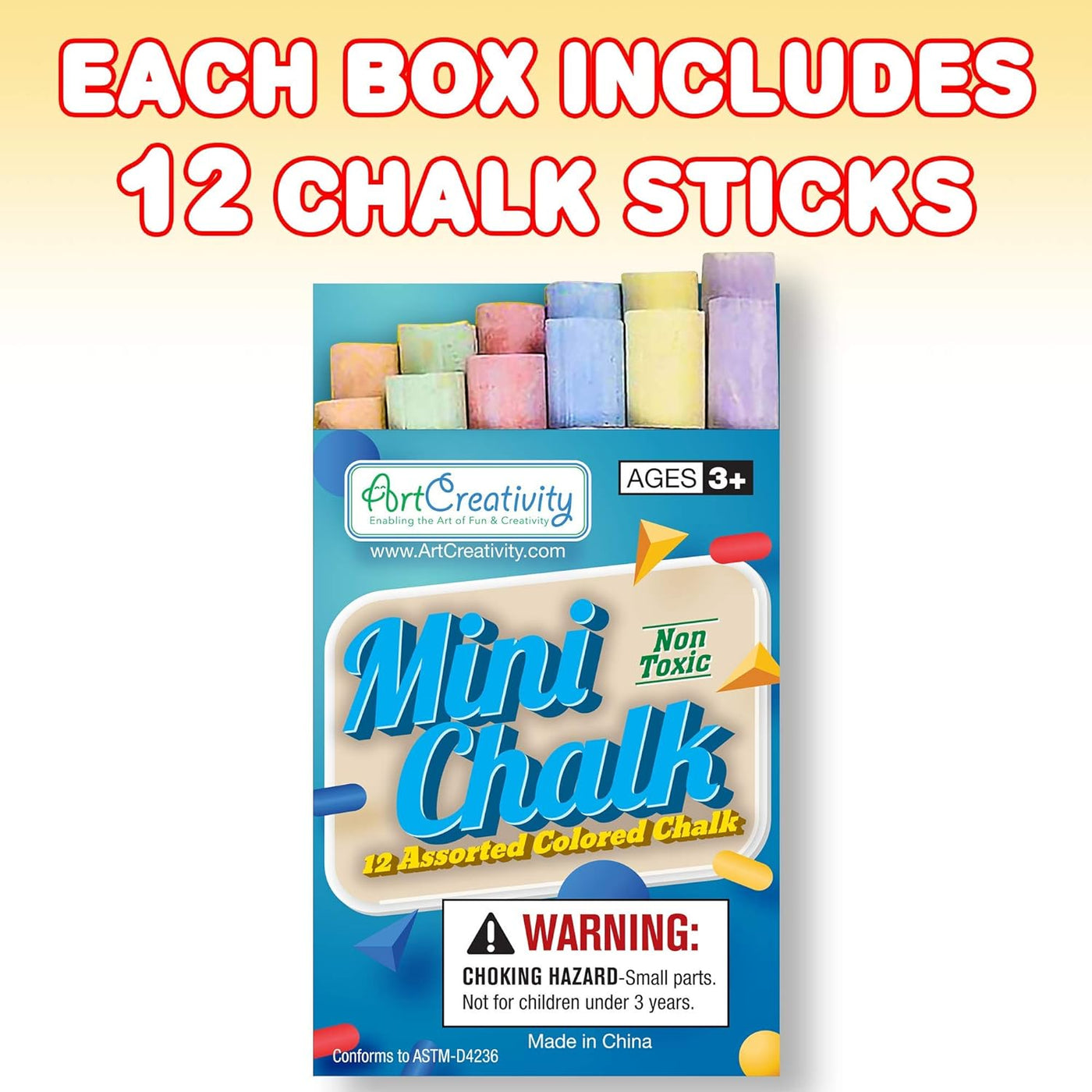 ArtCreativity 144 Count Mini Chalk Set for Kids (12 Boxes) Blackboard Chalk Sticks - Non-Toxic Art and Craft Supplies - Birthday Party Favors for Boys and Girls - Fun Goody Bag Fillers