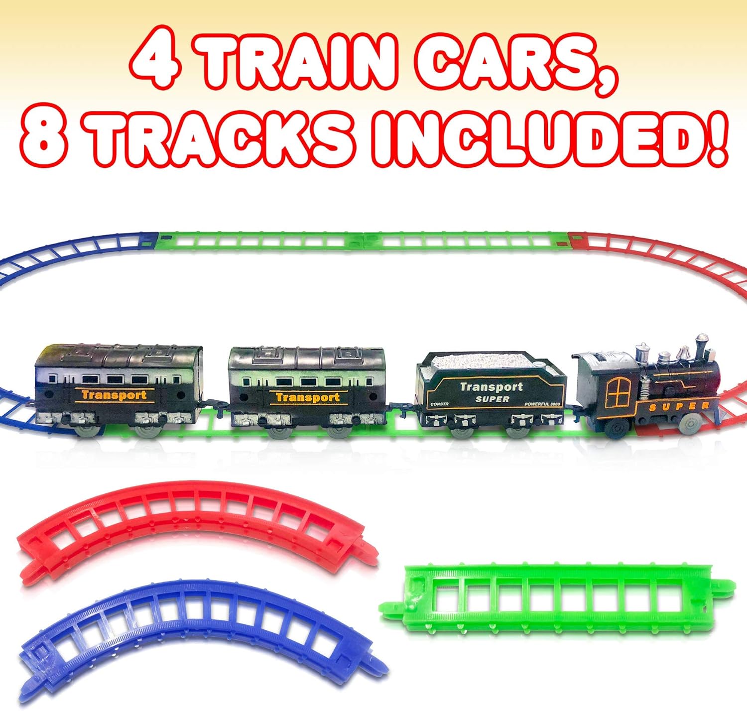 Train Set for Kids, Battery-Operated Toy Train with 4 Cars and Tracks