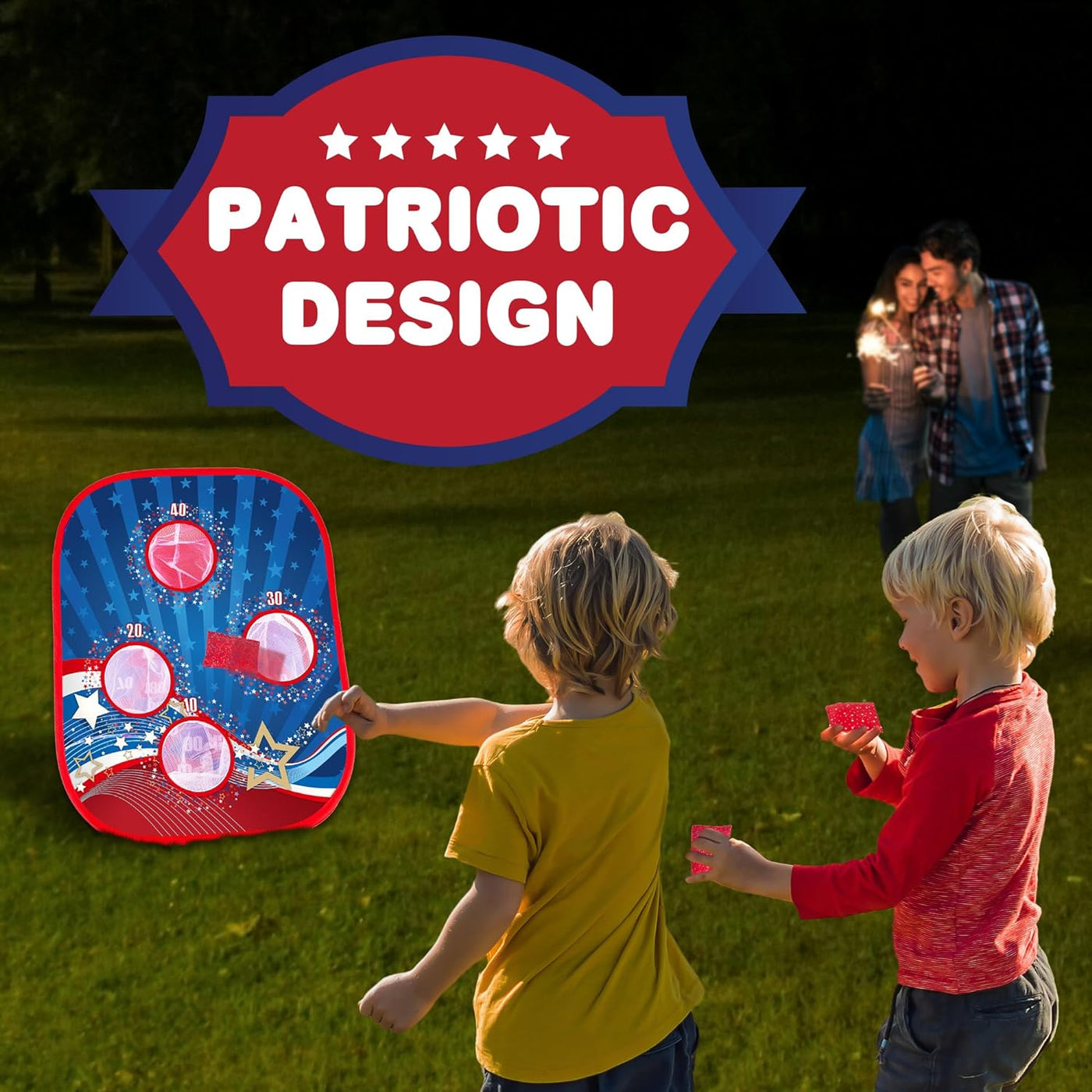 ArtCreativity 2 in 1 Bean Bag Toss Game and Sticky Ball Darts Game - Indoor and Outdoor Bean Bag Toss for Kids - Pop-Up Design for Quick Setup - Toddler Throwing Game with American Patriotic Theme