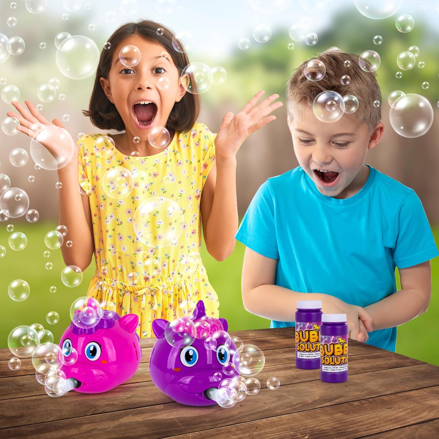 ArtCreativity Unicorn Bubble Machine for Kids, Set of 2, Bubble Blower with Bubble Solution Included, Pink & Purple Unicorn Bubble Toys for Girls & Boys, Princess Party Favors & Goodie Bag Filler