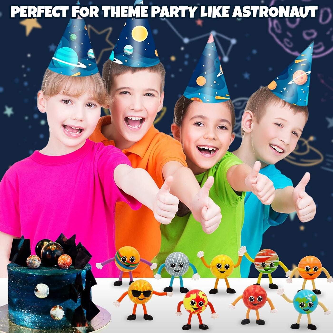 Solar System Toys for Kids - 9 pc Bendable Planet Figurines - Unique Space Toy for Kids 3-12 - Measures 2.75" - Ideal for Space Parties, Gifting, or Party Favor - Educational Planets Sheet Included