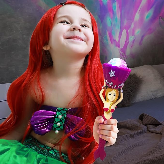 ArtCreativity Light Up Mermaid Wand with Sounds, 11.75 Inch Toy Wand with Spinning LEDs and Sound Effects, Batteries Included, Great Mermaid Gift Idea for Boys and Girls, Fun Birthday Party Favor