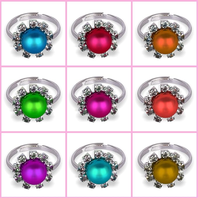 ArtCreativity Little Girls Ring Set - Set of 36 Rings for Girls - Multi-Colored Kids’ Rings in Heart Window Box - Little Girls Jewelry for Dress Up and Accessorizing - Adjustable Rings for Ages 4-10