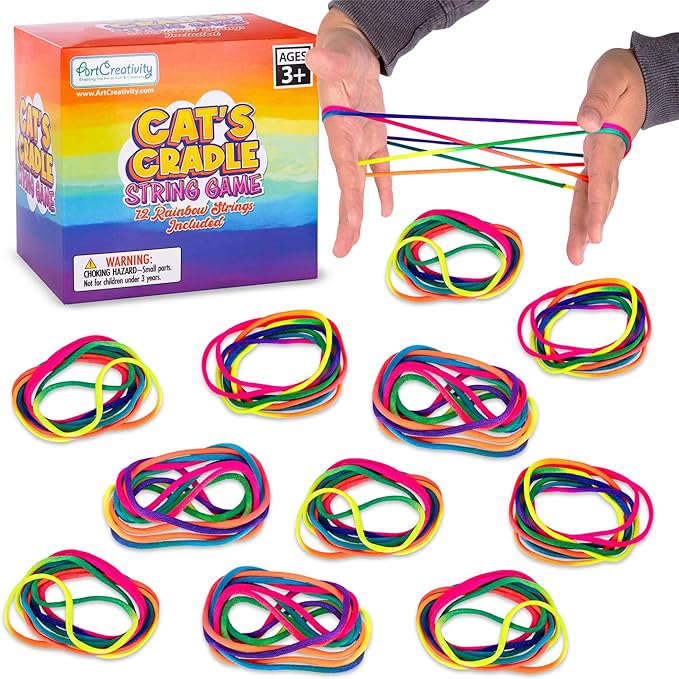 ArtCreativity Cat’s Cradle String Game for Kids - Set of 12 Strings for Cats Cradle - Looped 63 Inch Strings for Cats Cradle Game - Vintage Games and Retro Toys from The 90s - Vintage Fidget Toys