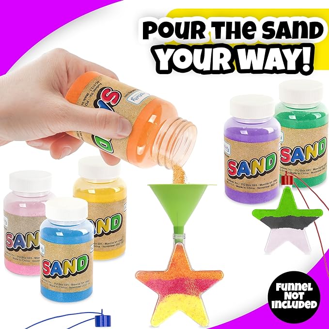 ArtCreativity Craft Sand Super Pack - Set of 24 - Includes 10 Big Tubes of Colorful Sand & 14 Star Shaped Necklaces - Fun Party Favor, Prize and Crafts - for Boys and Girls Ages 3+