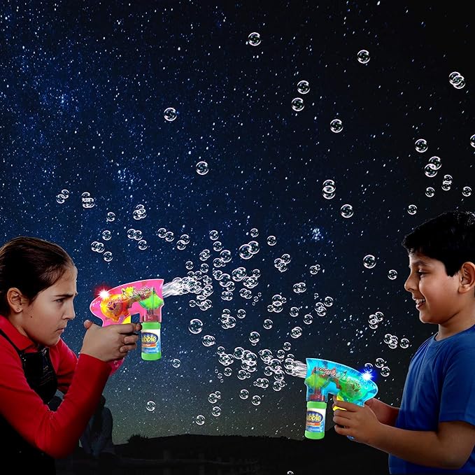 ArtCreativity Friction Powered Light Up Bubble Blaster Gun Set of 3 (No Batteries Needed) Includes LED Bubbles Guns and 6 Bottles Fluid, Outdoor, Indoor Fun Gift Idea, Summer Party Favor