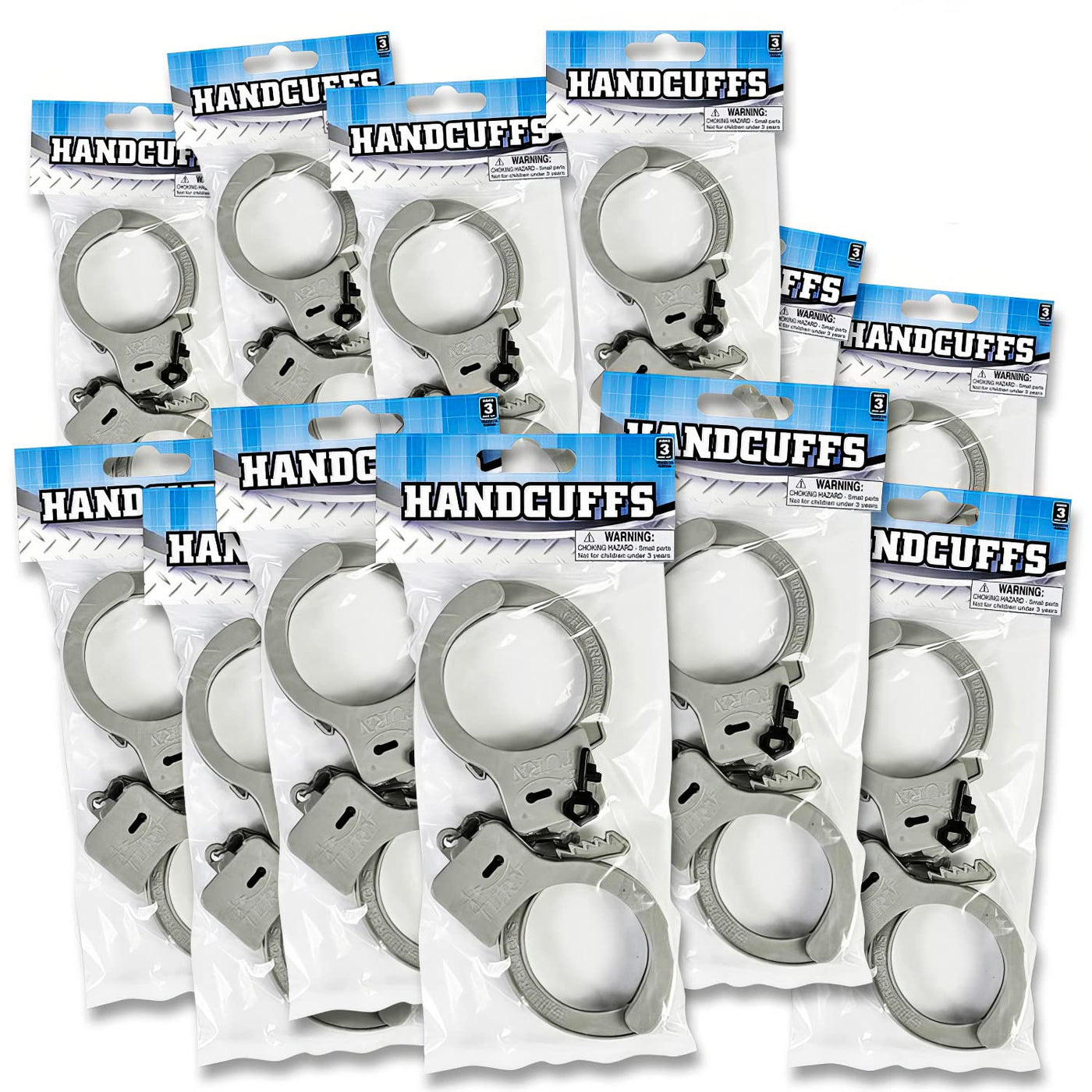 Plastic Toy Handcuffs Set - Pack of 12 - Includes One Key per Pack
