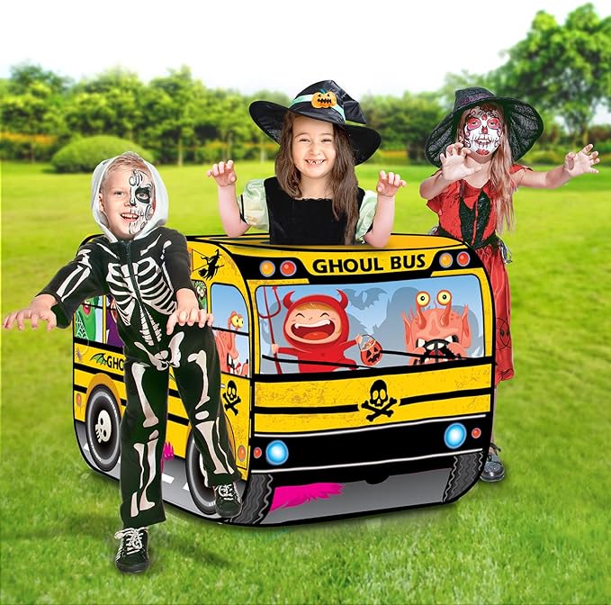 ArtCreativity Ghoul School Bus Pop Up Tent, Halloween Tent for Kids with a Carry Bag, Halloween Pop Up Playhouse Tent for Hours of Fun, Great Indoor Halloween Decorations
