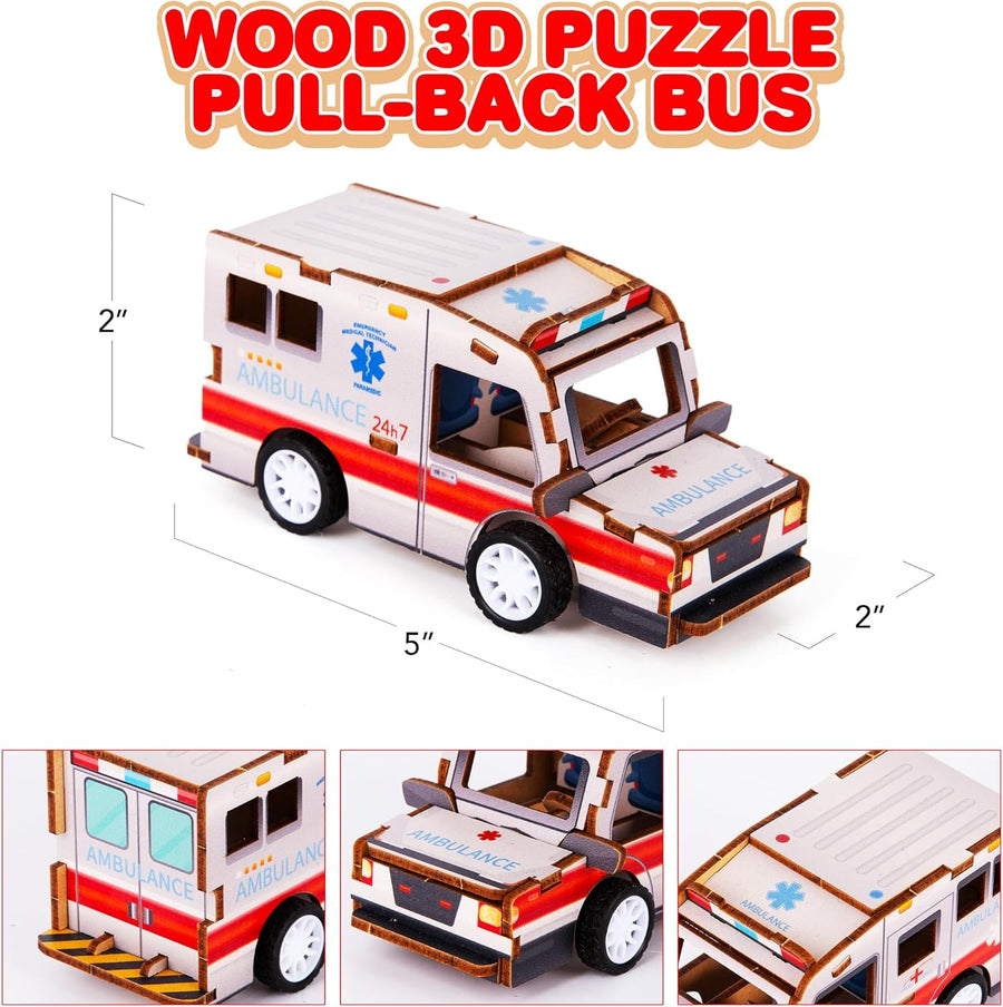 Wood 3D Puzzle Pull-Back Ambulance