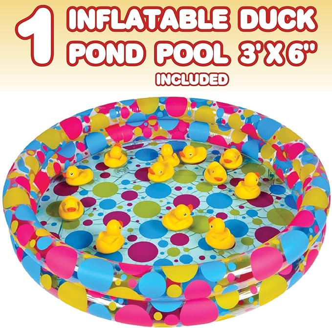 Duck Pond Matching Game - Includes 20 Plastic Ducks with Numbers and 3’ x 6” Inflatable Pool