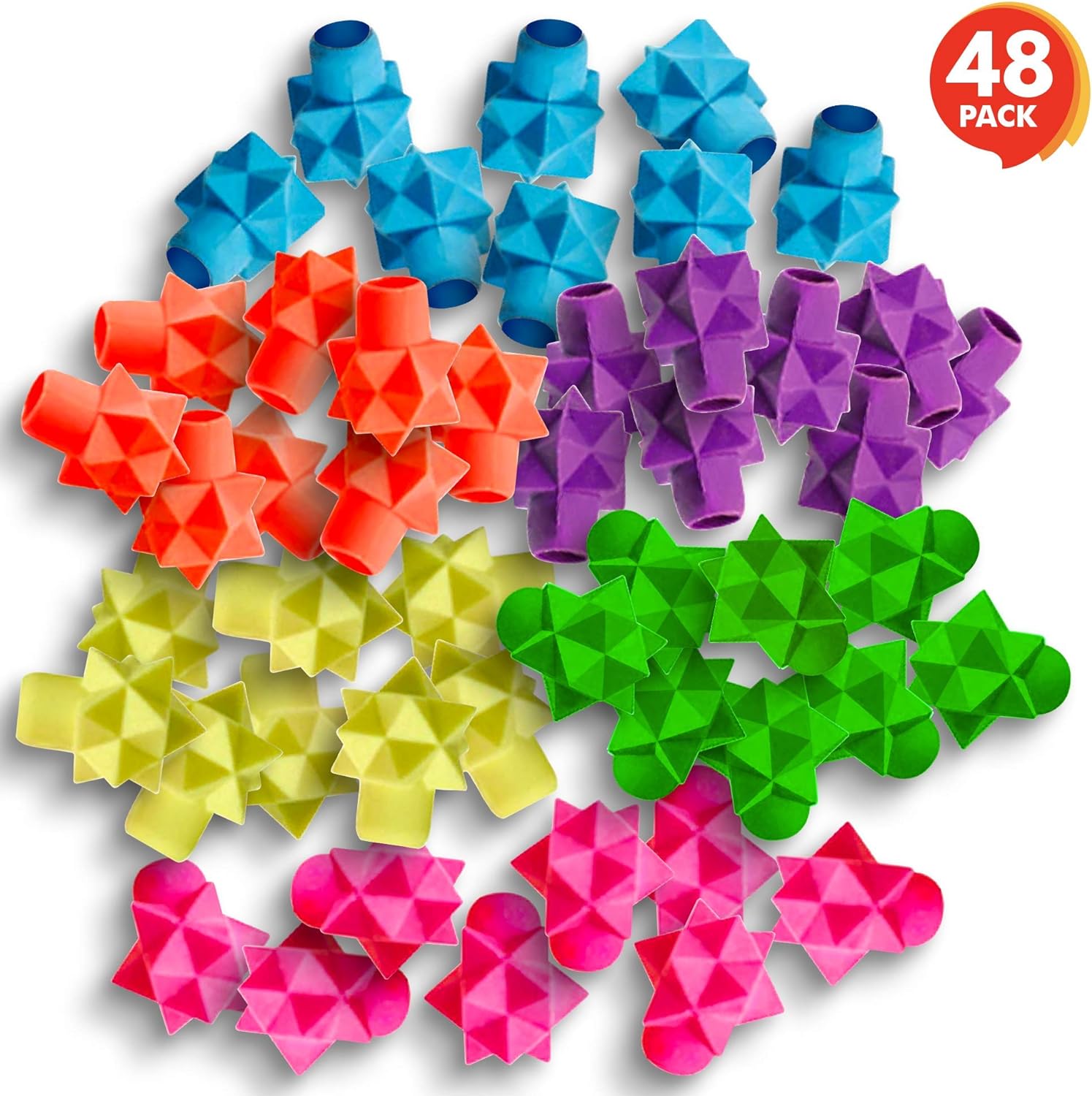 ArtCreativity Star Pencil Top Erasers for Kids - 48 Pcs - Colorful Eraser Caps Toppers for Boys and Girls - Classroom Prize, Teacher Rewards, Stationery Birthday Party Favors, Goody Bag Stuffers