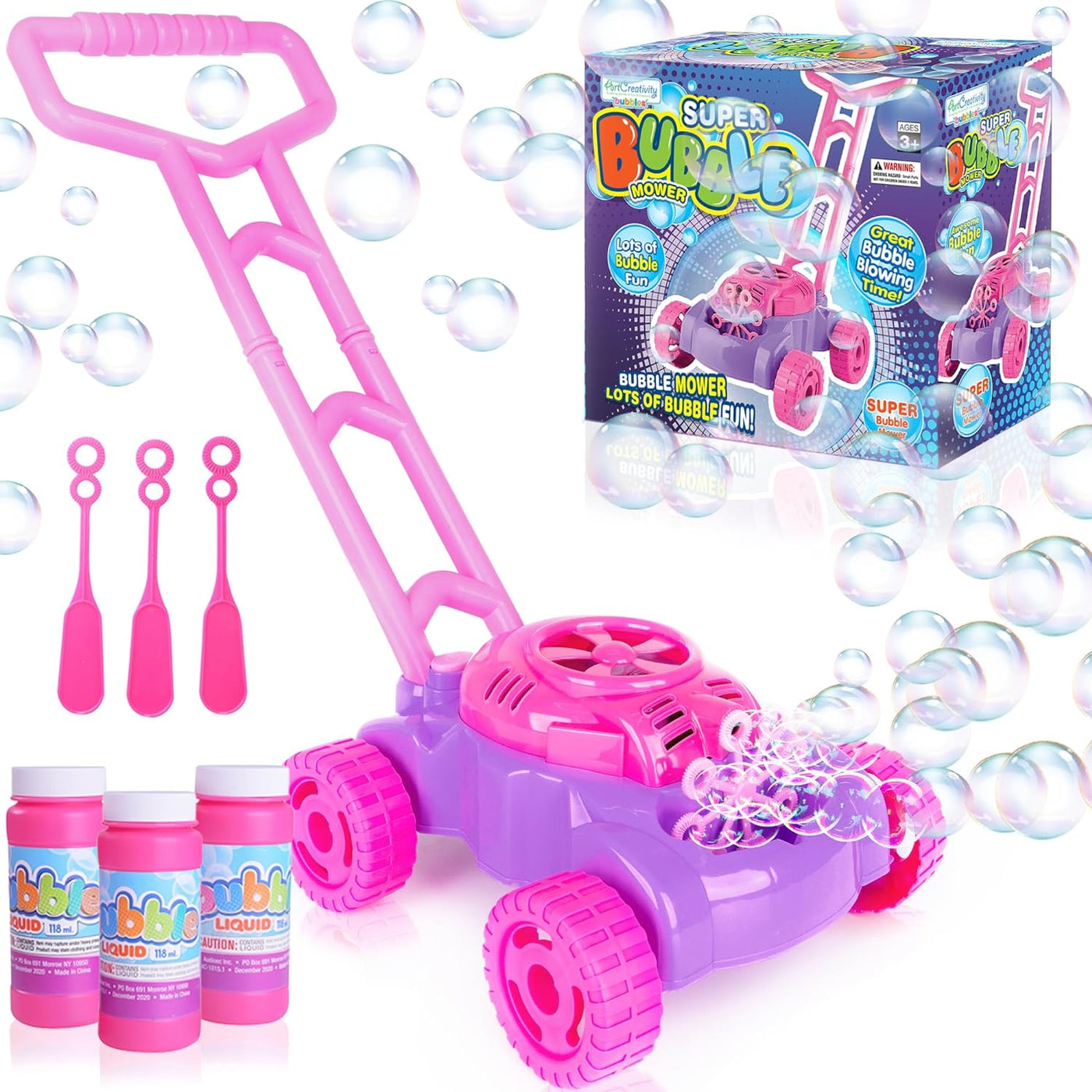 ArtCreativity Bubble Lawn Mower for Toddlers, Kids Bubble Blower Machine, Indoor Outdoor Push Gardening Toys for Kids Age 1 2 3 4 5, Birthday Gifts Party Summer Backyard Toys for Preschool Baby Girls