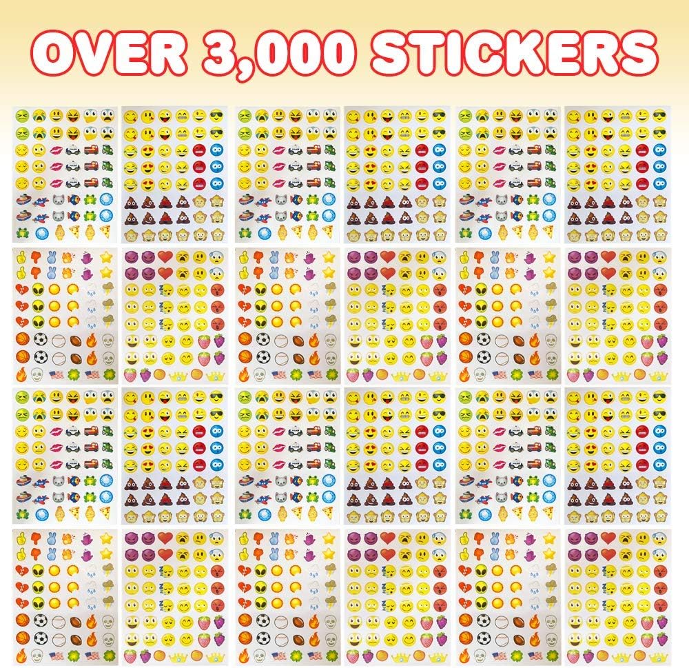 ArtCreativity Assorted Emoticon Stickers for Kids, 12 Pack with 72 Sheets and Over 3,000 Stickers, Emoticon Sticker Set for Teacher Classroom Rewards, Art Supplies, Party Favors, Goodie Bag Fillers