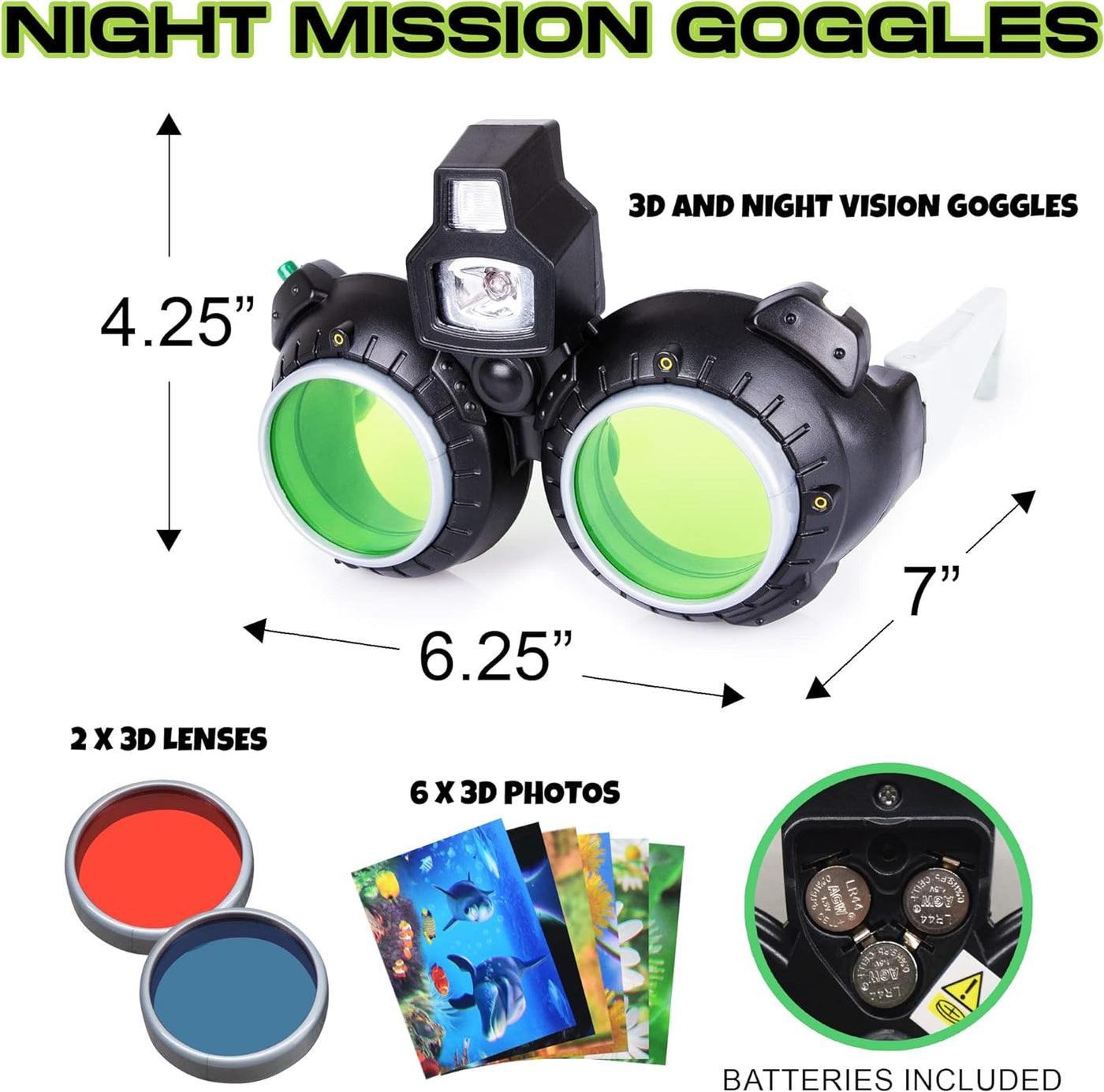 Night Vision Glasses for Kids, Spy Gear Kids Spy Glasses with LED Light Beam, Kids’ Night Mission Glasses for Secret Agent Role Play, Bonus: 6 3D Photo Cards & Red/Blue Lenses for Immersive Viewing