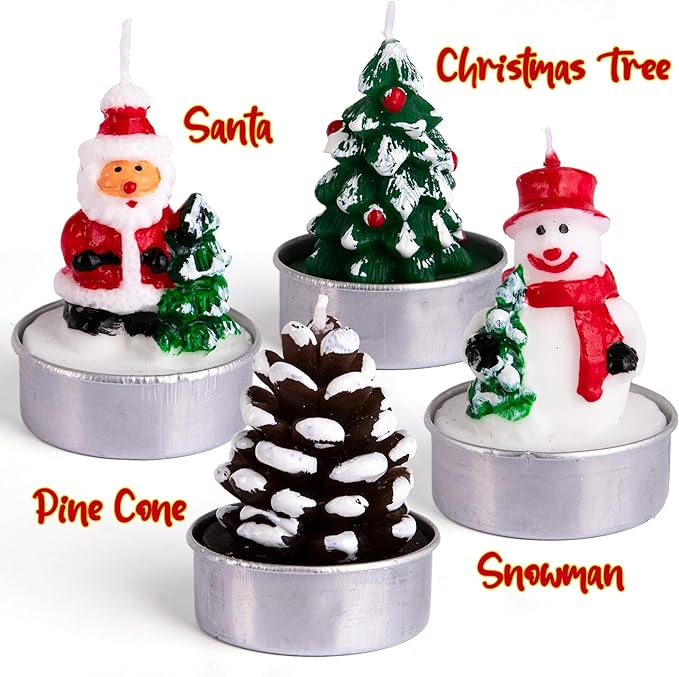 ArtCreativity Bulk Christmas Candle Set - Includes 12 Christmas Tealight Candles in Festive Designs - Indoor Christmas Decorations - Xmas Party Supplies - Tealight Candles (Bulk) for Holiday Décor