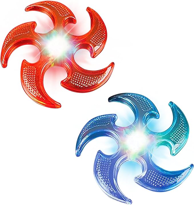 ArtCreativity Light Up Ninja Flyers Set - Pack of 2 - Ninja Star Flying Disc - Includes Batteries - One Red and One Blue - Fun Rubbery Summer Toy - Great Gift for Kids from Moms