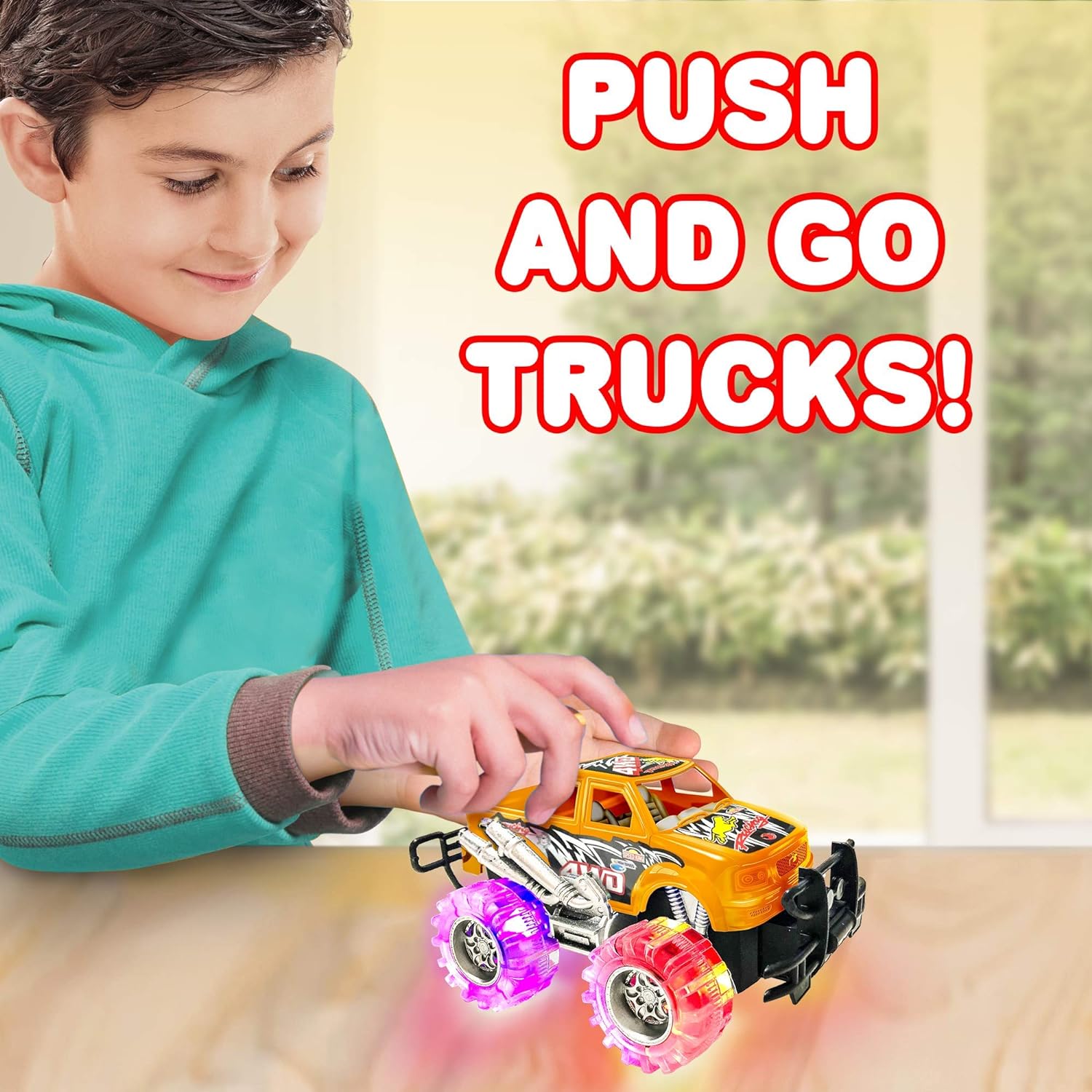 ArtCreativity Light Up Monster Trucks for Boys,- 6 Inch Toy Cars for 2 Year Old Boys,- Push n Go Car Toys for Boys 3-5 Years Old,- Light Up Toys for Kids, Best Gift for Kids Age 3-6 Years Old & Up