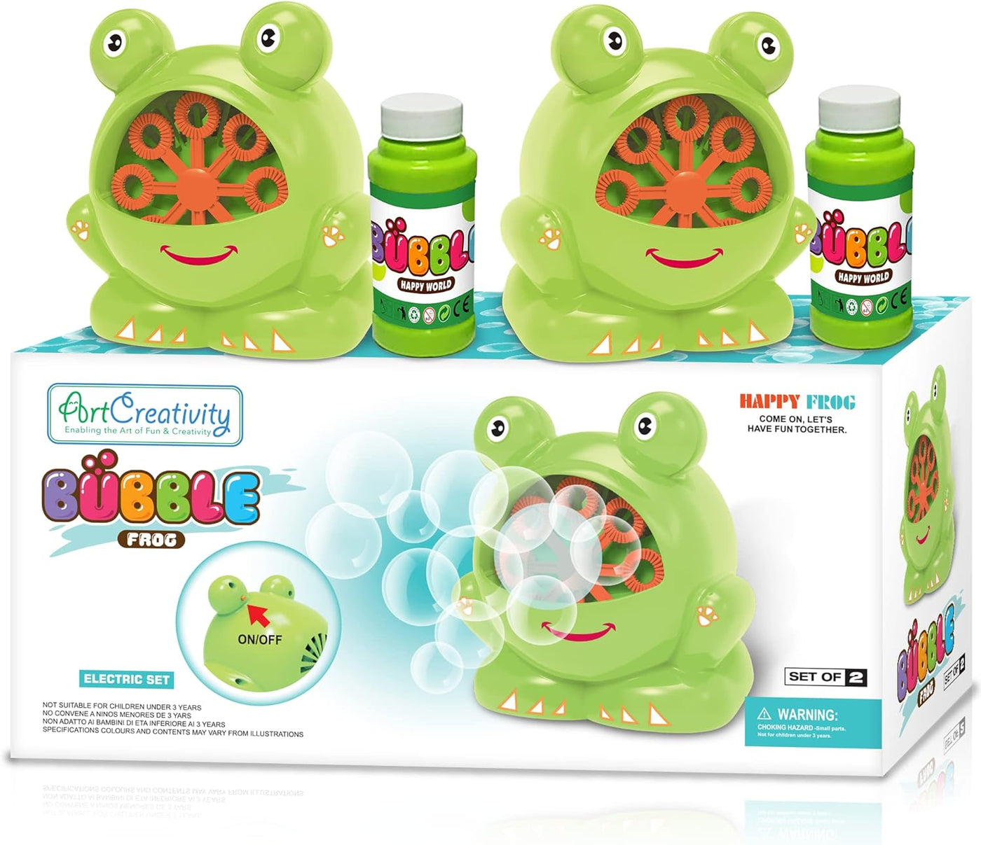 ArtCreativity Frog Bubble Machine Set for Kids - 2 Pack - Includes 2 Bubbles Blowing Toys and 2 Bottles of Solution - Fun Summer Outdoor or Party Activity - Best Gift for Boys, Girls, and Toddlers