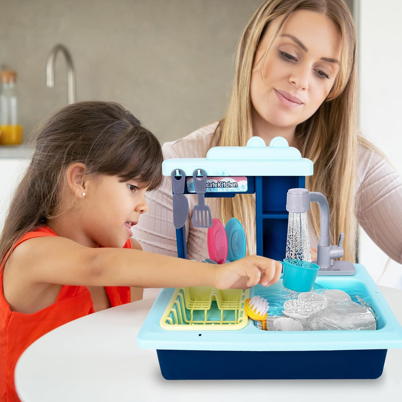 ArtCreativity Sink Toy with Running Water and Color Changing Dishes - 22 Piece Kids Kitchen Play Set - Pumps Real Water - Play Kitchen Sink with Drying Rack, Dishes, Toy Detergent Bottle - Ages 3 4 5