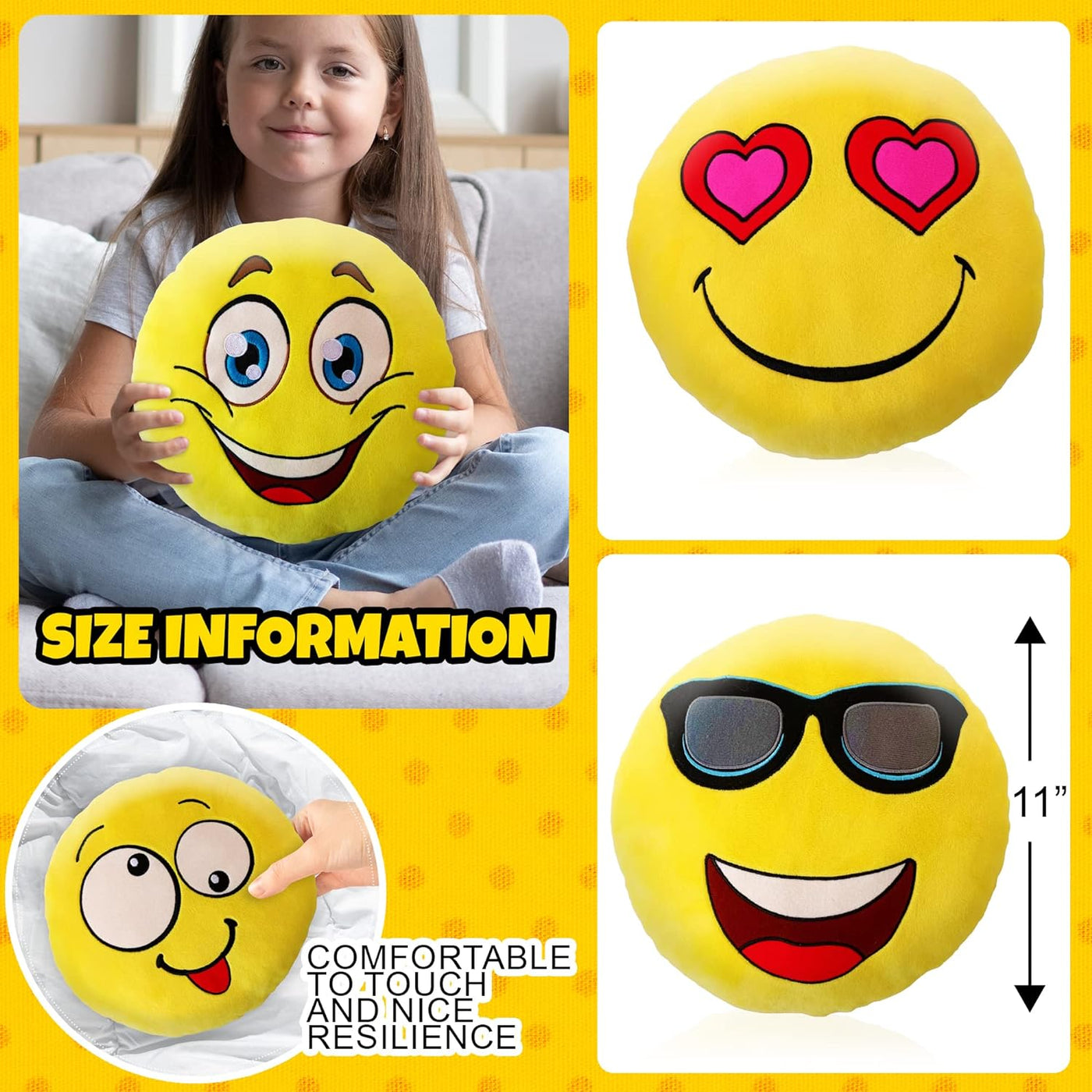 ArtCreativity Assorted Emoticon Pillows, Pack of 6, Yellow Smile Face Cushions, Soft Stuffed Emoticon Decorations, Cute Living Room Bedroom Décor, Emoticon Birthday Party Favors for Kids