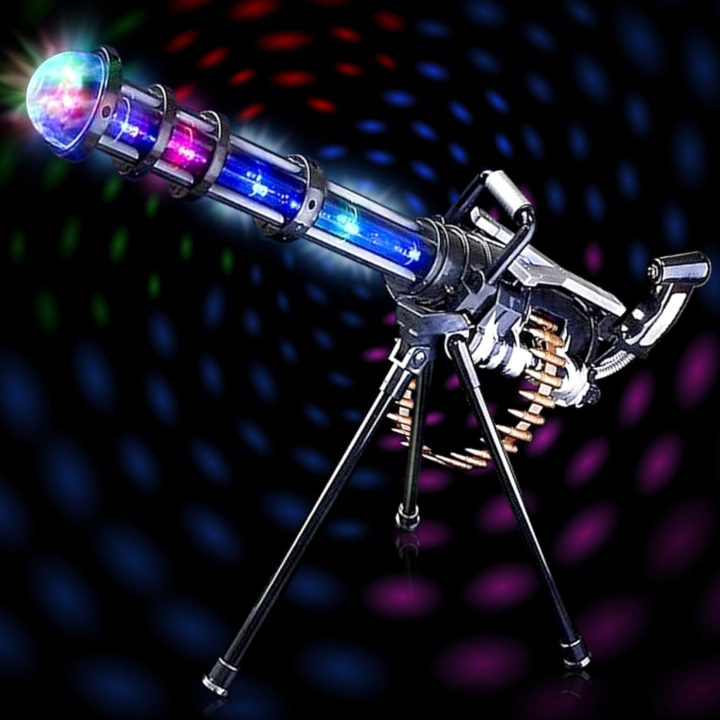 Light Up Rotary Machine Toy Gun with Tripod Stand by ArtCreativity - Rotating Barrel, LED and Sound Effects - 23 Inch Pretend Play Military Rifle - Batteries Included