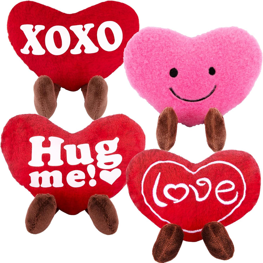 ArtCreativity Set of 4 Small Plush Hearts - Cute Love Heart Plush Toys in Assorted Designs - Stuffed Love Heart Toy Set - Heart Decorations and Gifts for Kids, Girlfriend, Wife