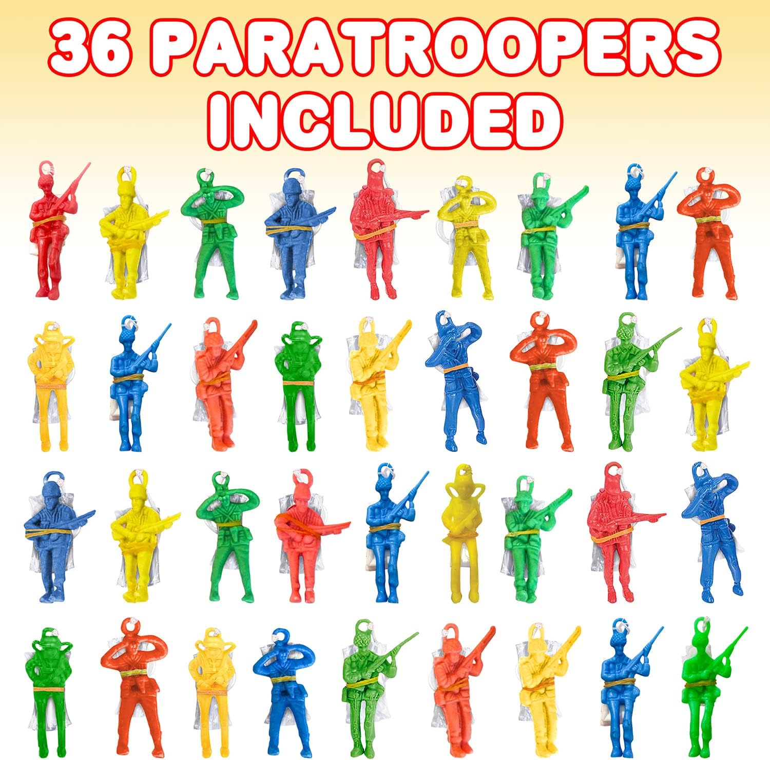 ArtCreativity Mini Paratroopers with Parachutes, Bulk Pack of 36, Vinyl Parachute Men Toy in Assorted Colors, Durable Plastic Army Guys Playset, Fun Parachute Party Favors, for Boys & Girls