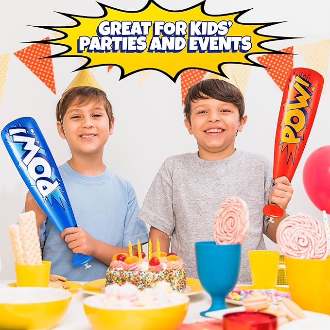 ArtCreativity 20 Inch Pow Inflatable Baseball Bats, (Pack of 12), Baseball Goodie Bags Favors & Superhero Birthday Boy Party Favors, Inflatable Toys for Kids, Carnival Party Prizes for Kids
