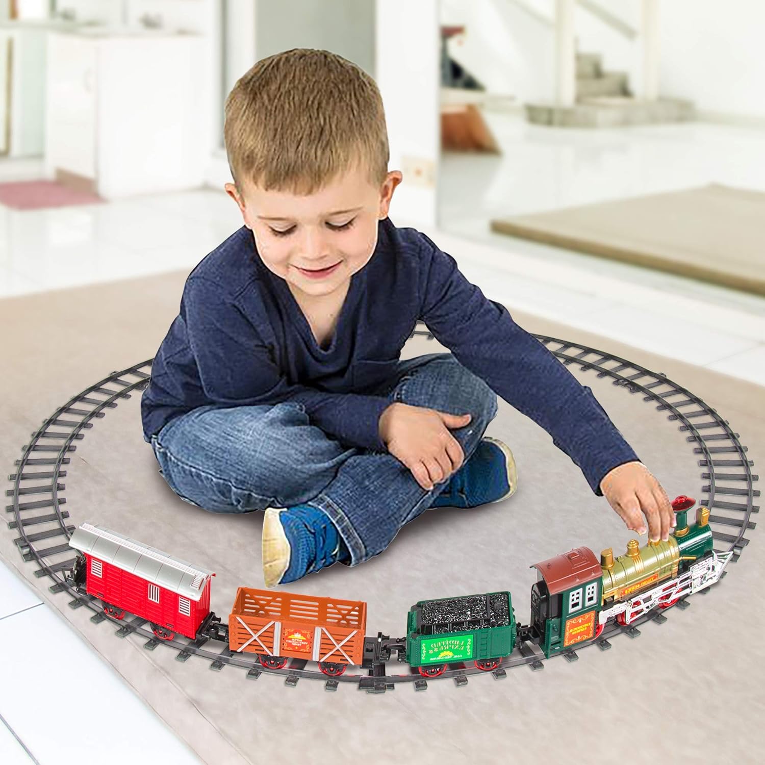 ArtCreativity Electric Train Set for Kids - Battery-Operated Toy with 4 Cars and Tracks - Durable Plastic - Cute Christmas Holiday Train for Under The Tree, Great Gift Idea for Boys, Girls, Toddlers